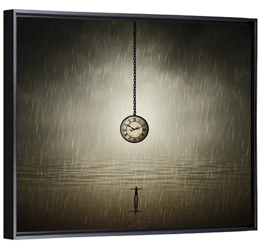 Suspended Pocket Watch in Rain Wall Art