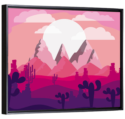 Magenta Desert Mountains Illustration Wall Art