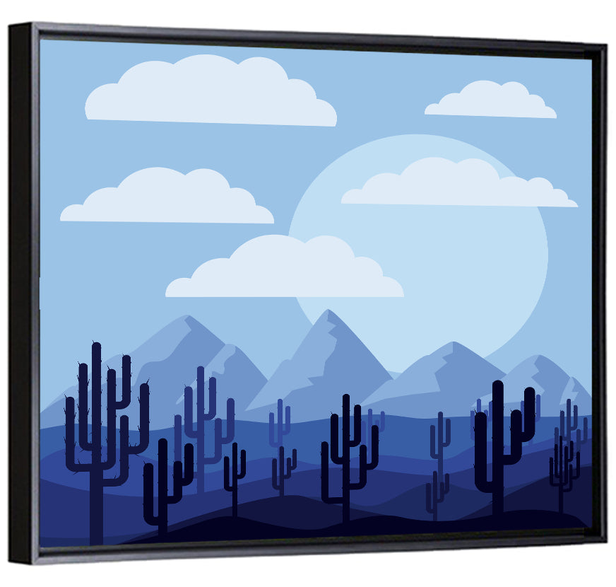 Blue Desert Cactus Illustration Wall Art