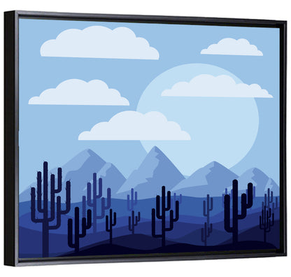 Blue Desert Cactus Illustration Wall Art