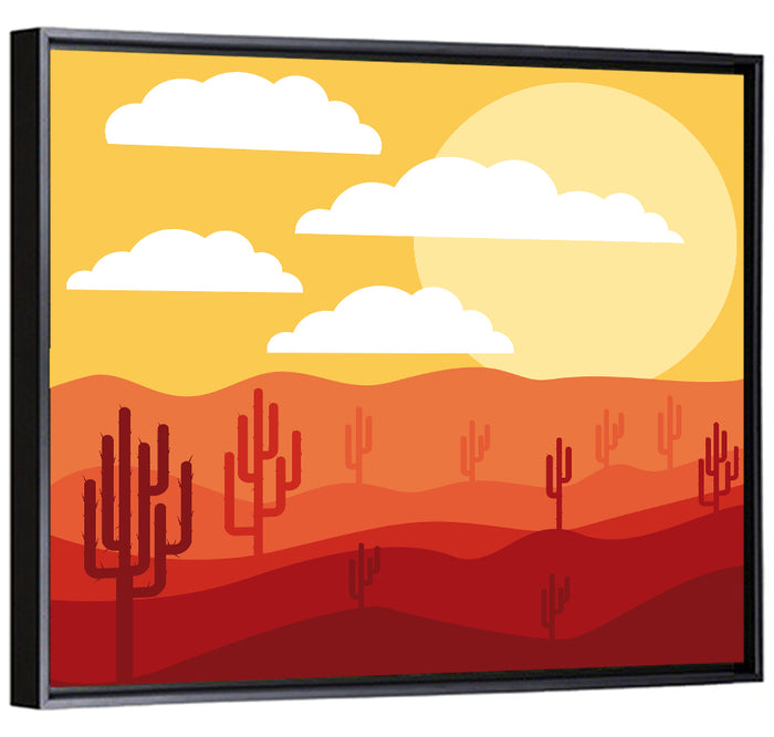 Saguaro Desert Sunrise Wall Art as a framed canvas