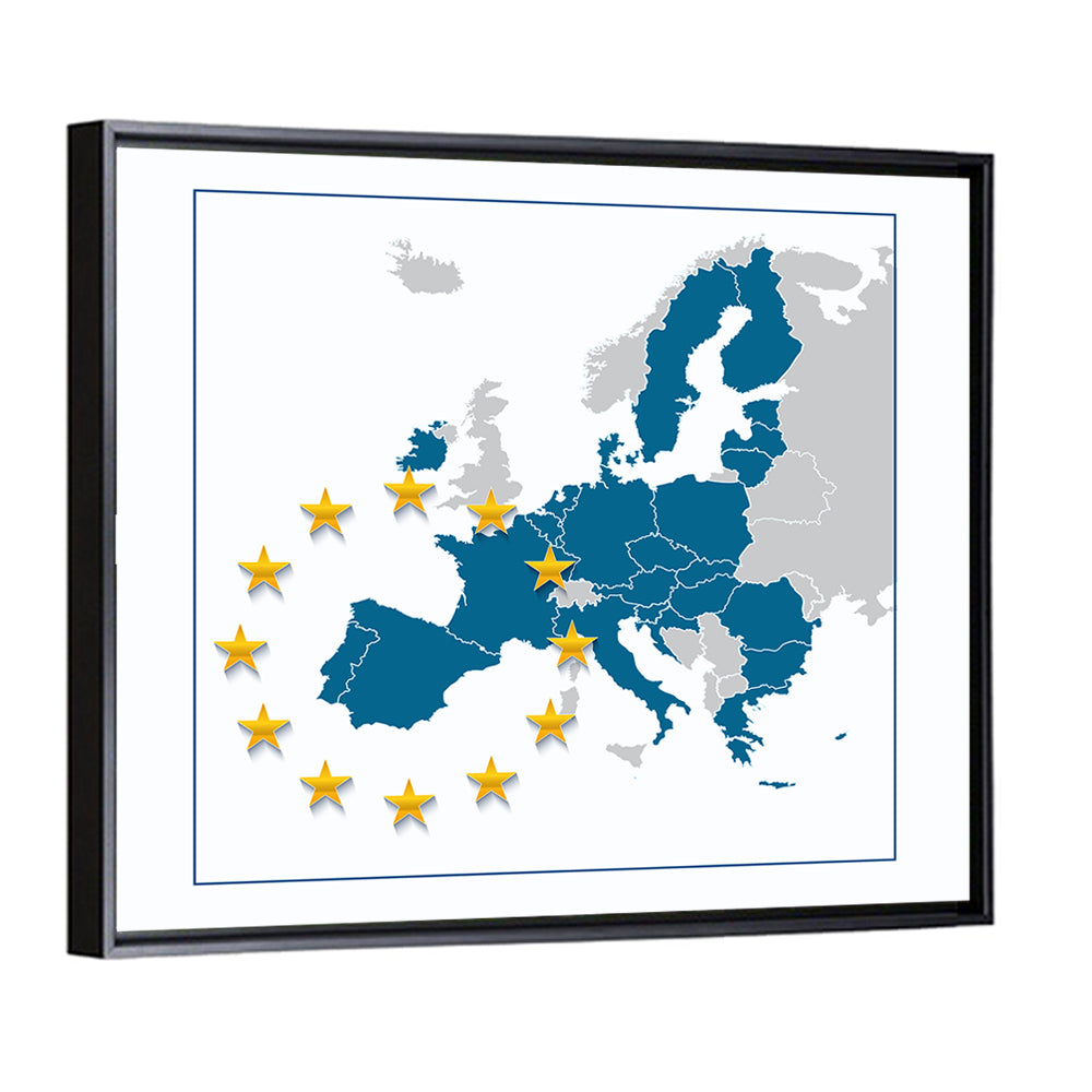 European Union Map with Stars Wall Art