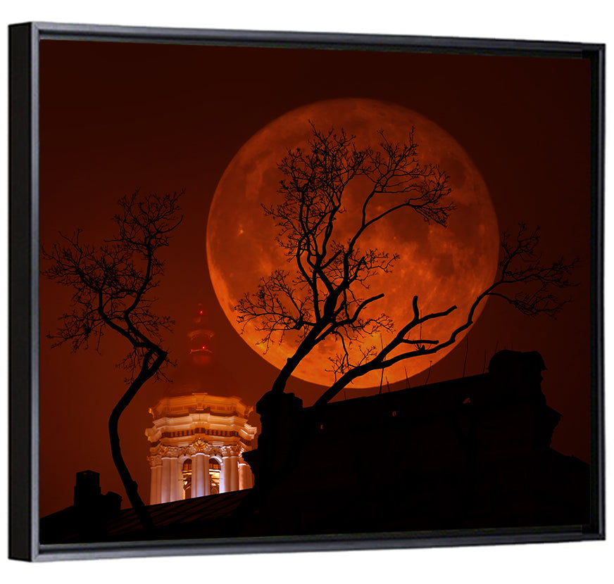 Haunted Supermoon Over Church Spire Wall Art