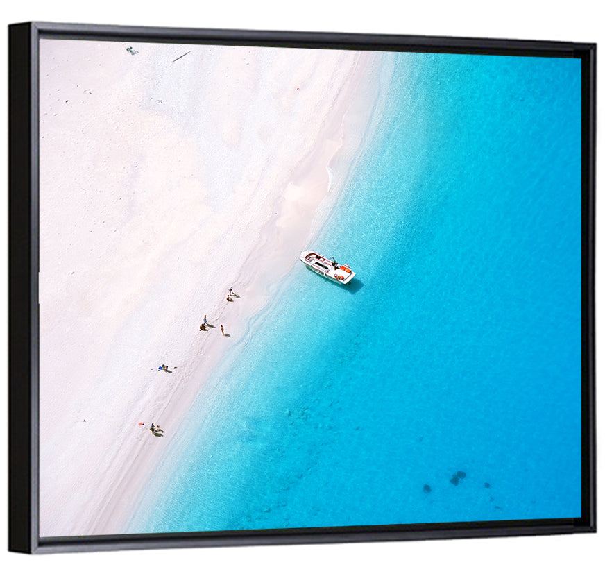 Aerial Beach Bay with White Boat Wall Art