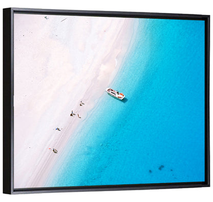 Aerial Beach Bay with White Boat Wall Art