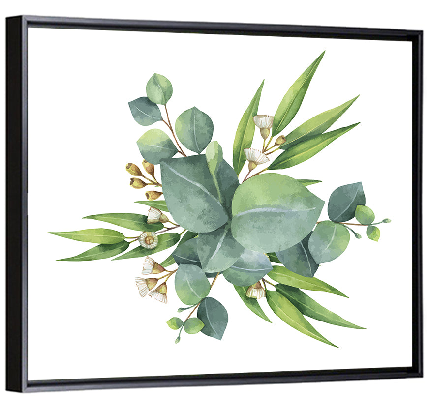 Eucalyptus Leaf Watercolor Cluster Wall Art