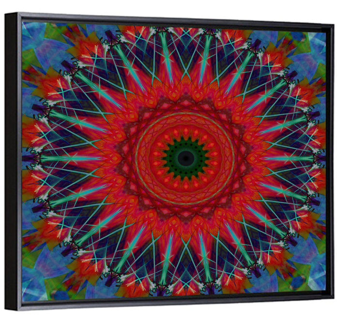 Lotus Blossom Starburst Mandala Wall Art as a framed canvas