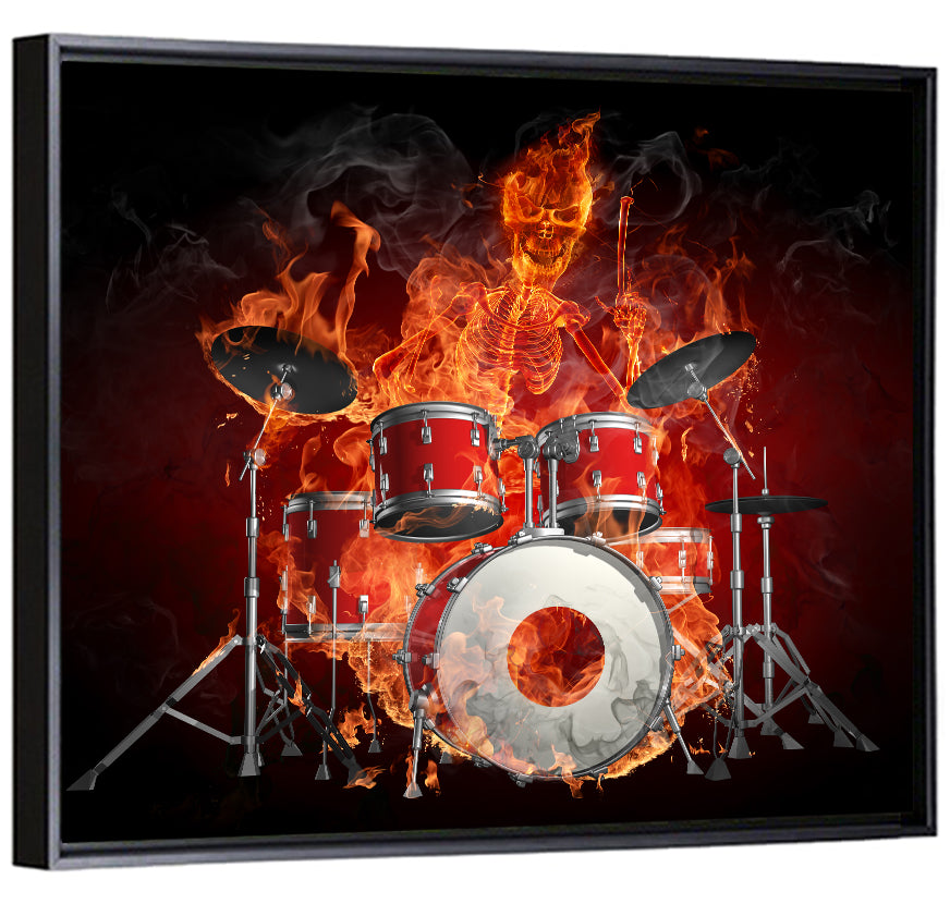 Flaming Skeleton Drummer Wall Art