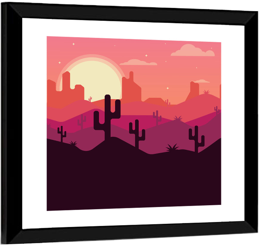 Desert Sunset with Saguaro Silhouettes Wall Art