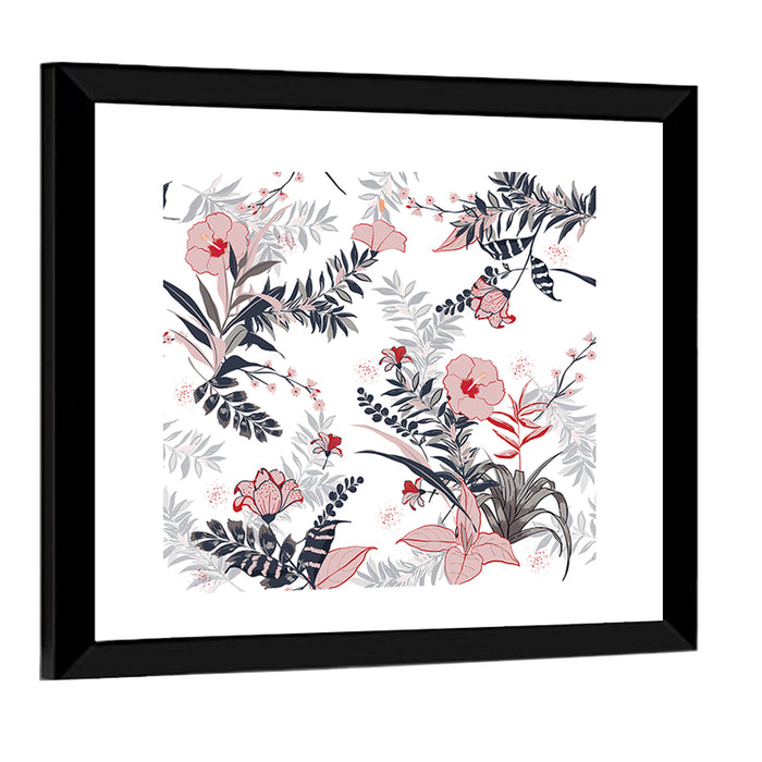 Tropical Hibiscus Pattern Wall Art as a framed print