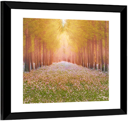 Golden Morning Forest Path Wall Art