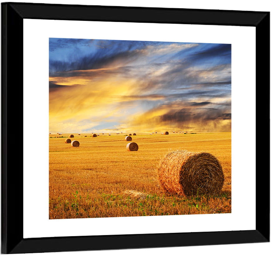 Sunset Over Hay Bales Wall Art