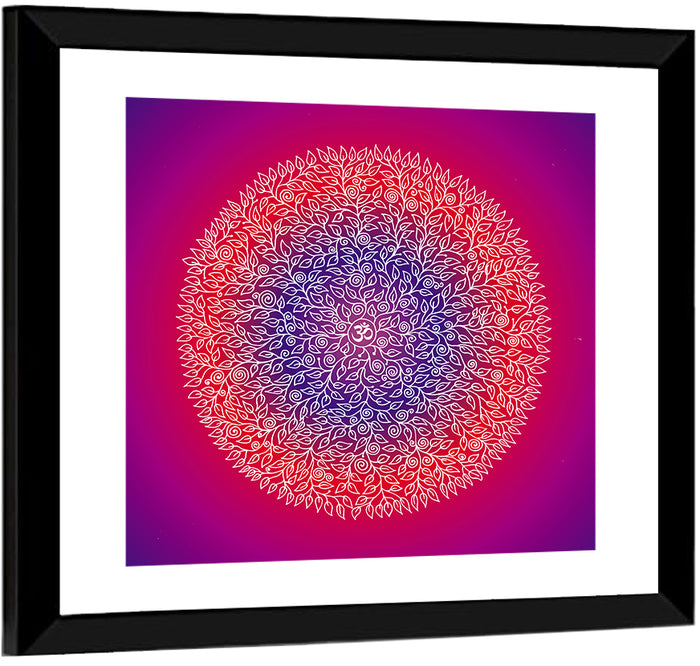 Botanical Om Mandala Wall Art as a framed print