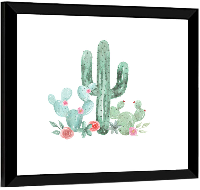 Watercolor Cactus Bouquet Wall Art as a framed print