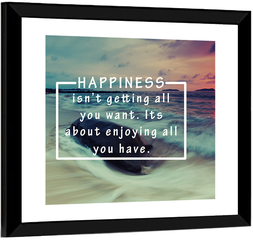 Happiness Quote on Sunset Beach Wall Art