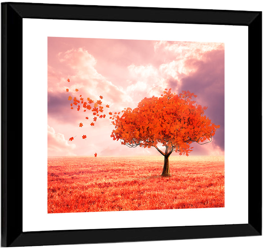 Windblown Red Autumn Tree Wall Art