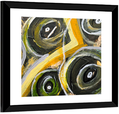 Impasto Swirl Circles in Yellow and Black Wall Art