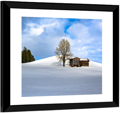 Rustic Barn on a Snowy Hill Wall Art