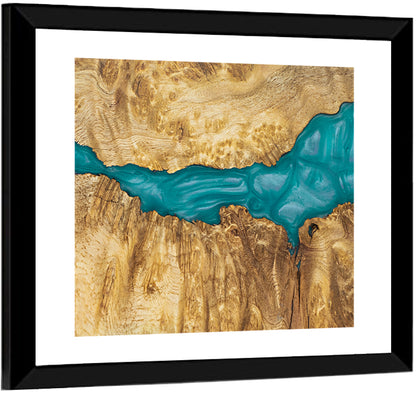 Burled Wood River with Teal Resin Wall Art