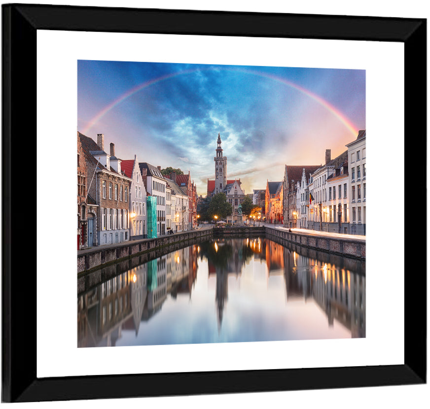 Bruges Twilight Rainbow Over Spiegelrei Canal Wall Art