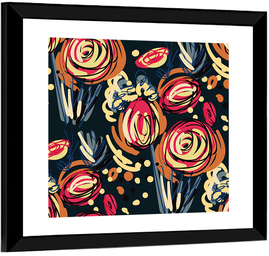 Colorful Scribbled Floral Pattern Wall Art