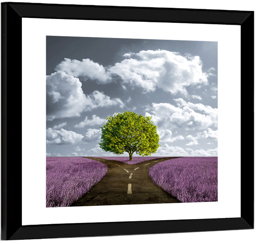 Lavender Field Crossroads with Lone Tree Wall Art