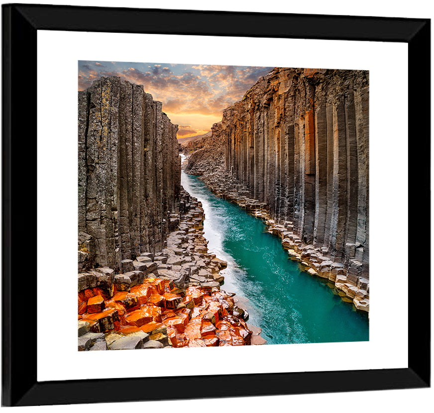 Stuðlagil Canyon Basalt Columns at Golden Hour Wall Art