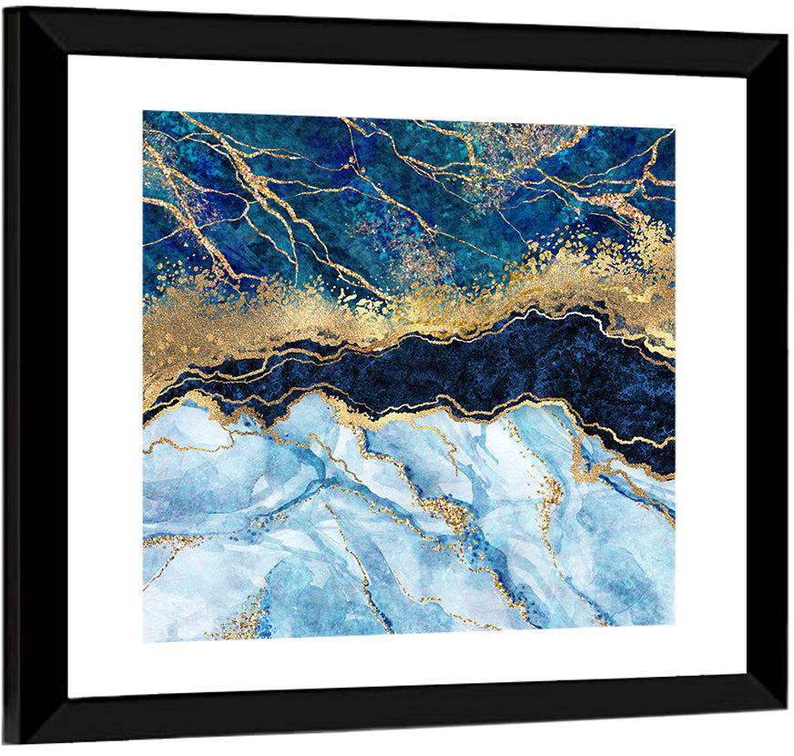 Navy Blue Marble with Gold Veins Wall Art
