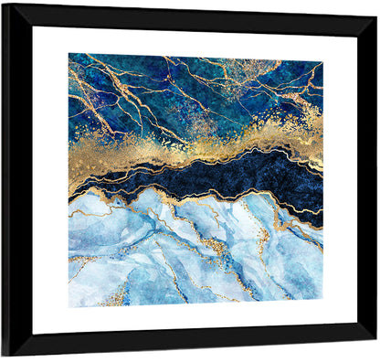 Navy Blue Marble with Gold Veins Wall Art