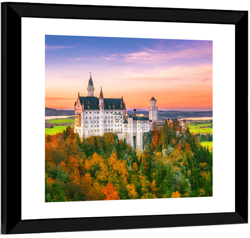 Neuschwanstein Castle at Autumn Sunset Wall Art