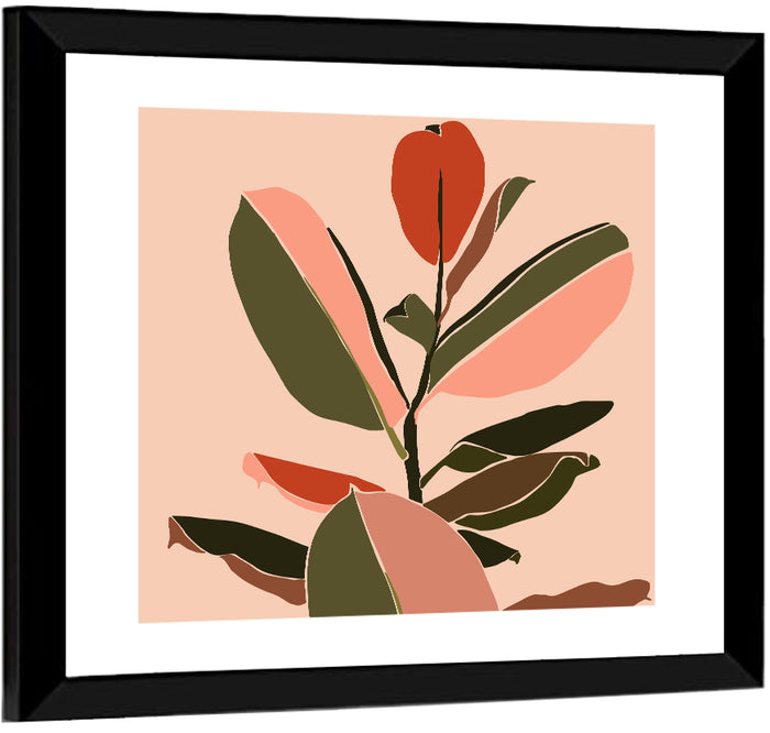 Ficus Leaves Silhouette Wall Art as a framed print