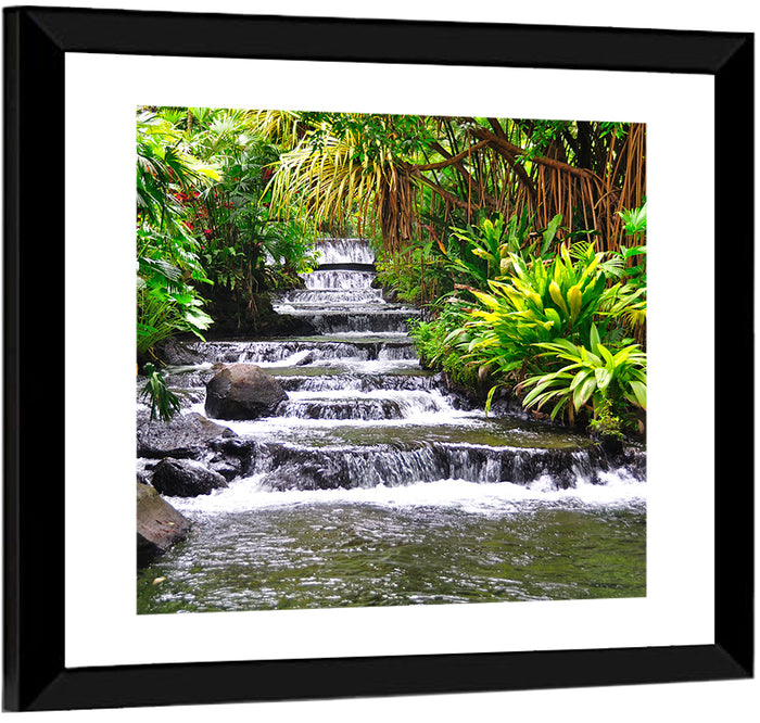 Tabacon Tiered Hot Springs Waterfall Wall Art as a framed print