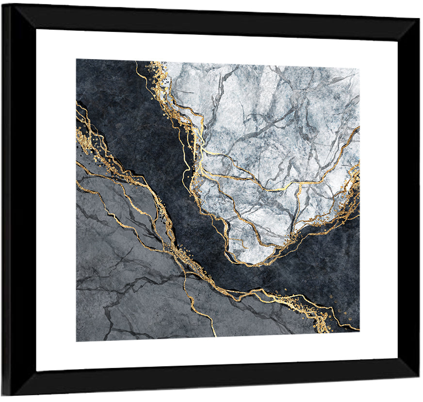 Black Stream Golden Veins Abstract Wall Art