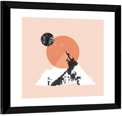 Abstract Mountain Sun and Moon Wall Art