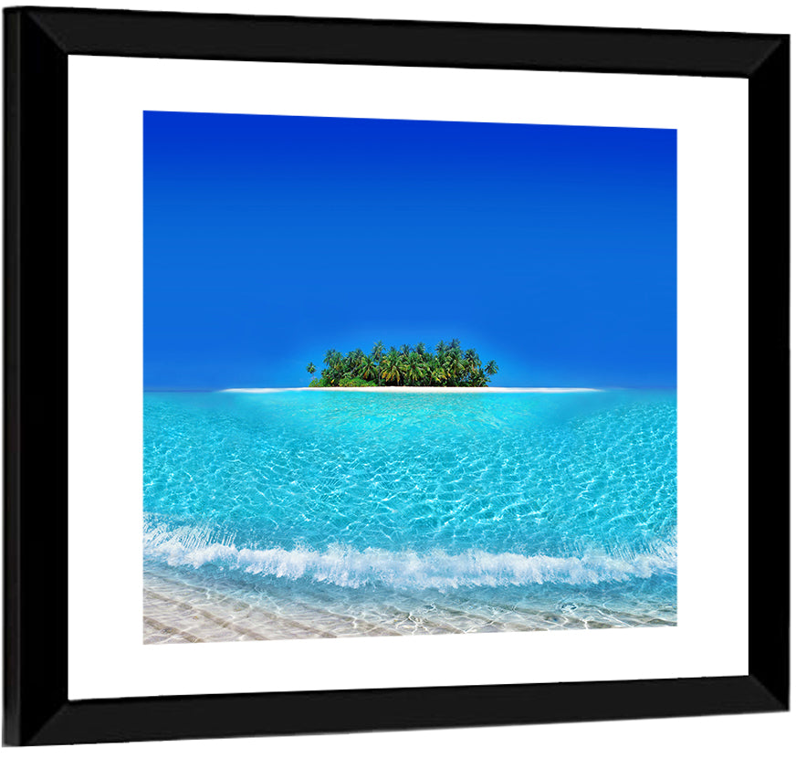 Turquoise Atoll Sandbar with Palm Trees Wall Art