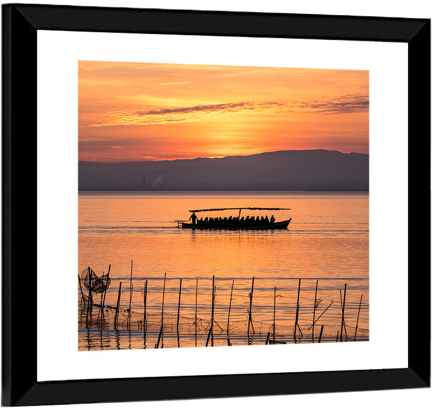 Albufera Sunrise Boat Silhouette Wall Art