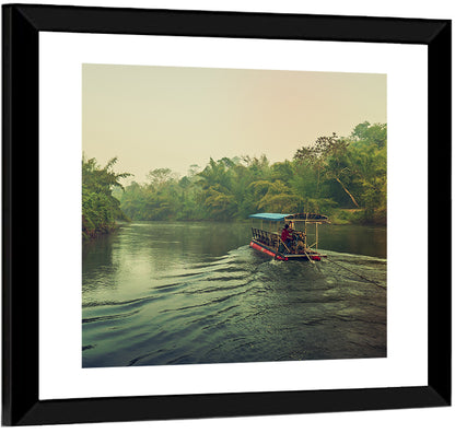Misty Long-tail Boat on River Kwai Wall Art