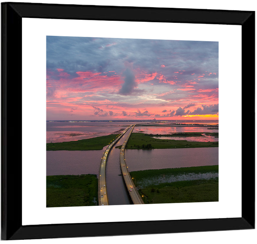 Mobile Bay Causeway at Dusk Wall Art