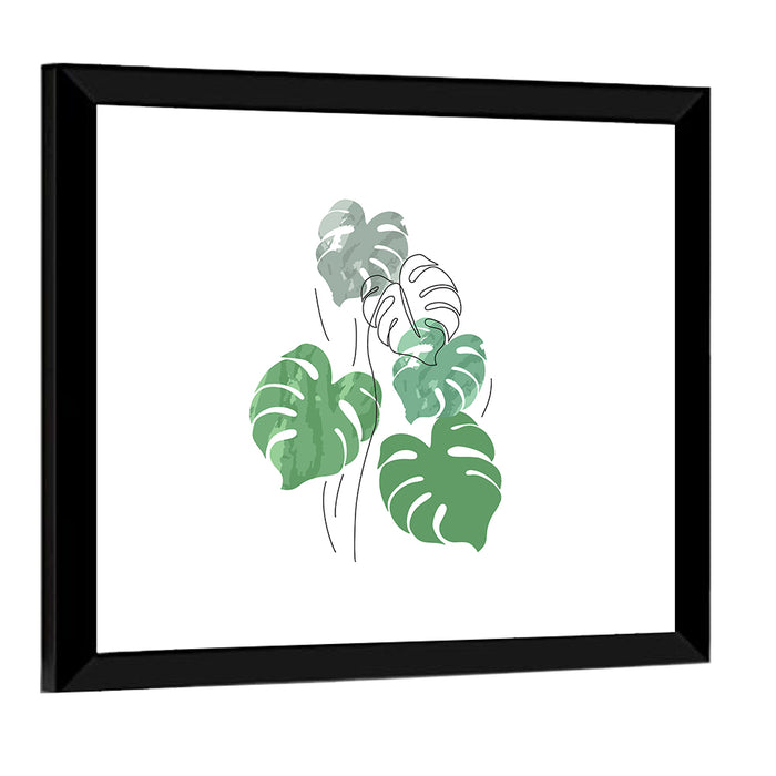 Monstera Leaves Watercolor Study Wall Art as a framed print