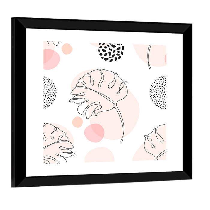 Blush Monstera Leaf Pattern Wall Art as a framed print
