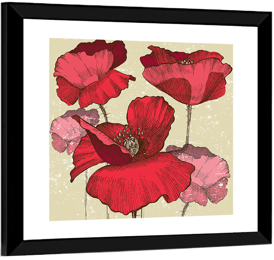 Vintage Poppy Illustration Wall Art