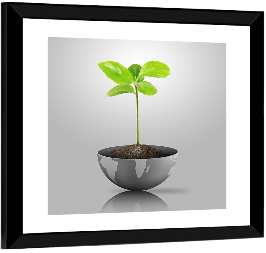 Young Plant on Globe Wall Art