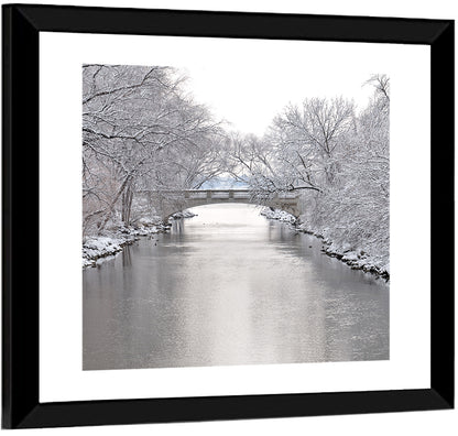 Yahara River Winter Stone Bridge Wall Art