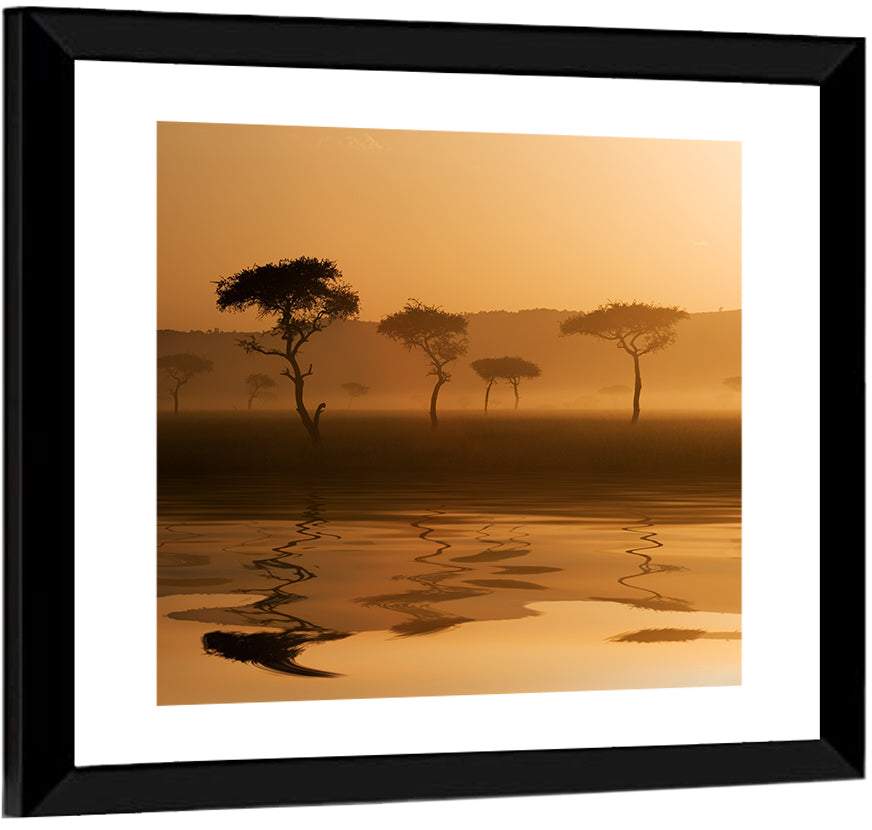 Savanna Sunset Acacia Silhouettes Wall Art