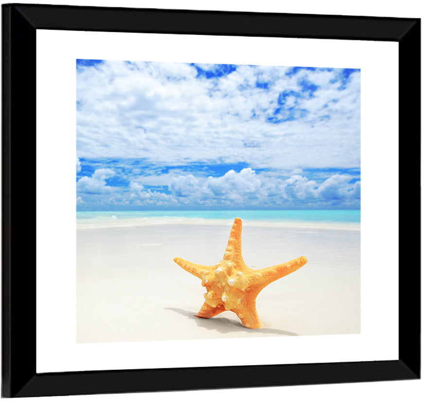 Minimalist Yellow Starfish on Turquoise Shore Wall Art