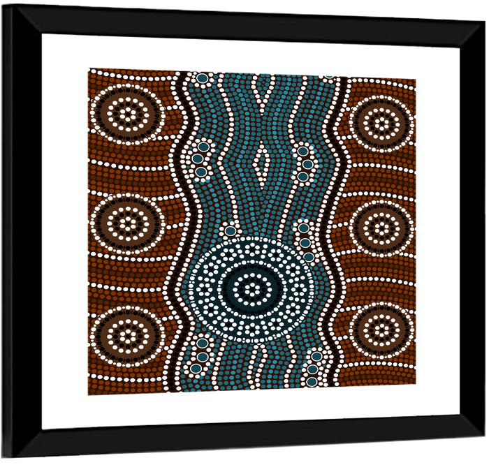 Concentric River Dot Painting Wall Art as a framed print