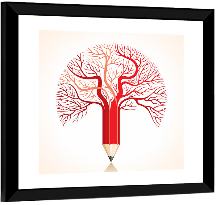 Knowledge Tree Pencil Illustration Wall Art as a framed print