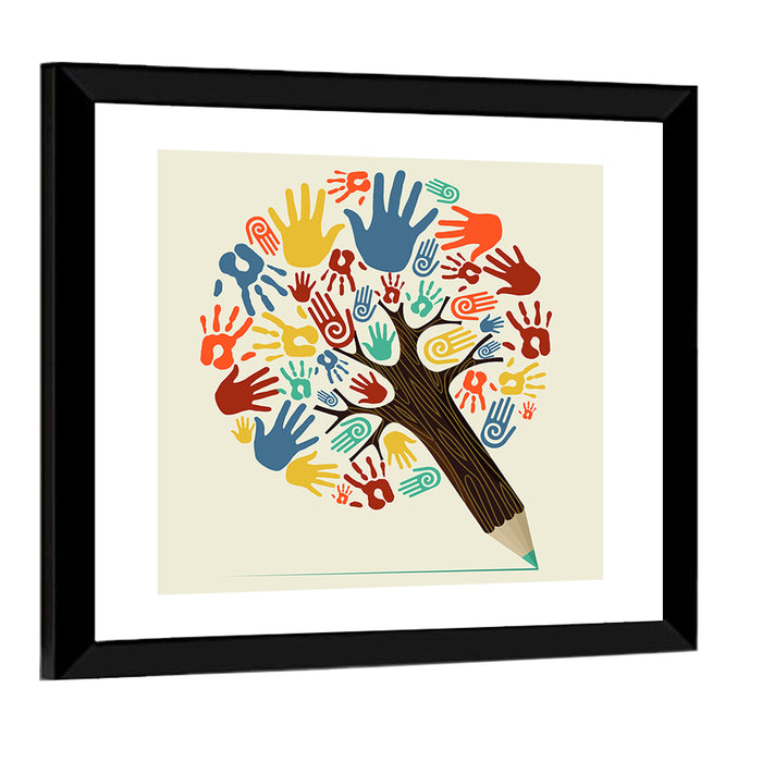 Handprint Tree Illustration Wall Art as a framed print