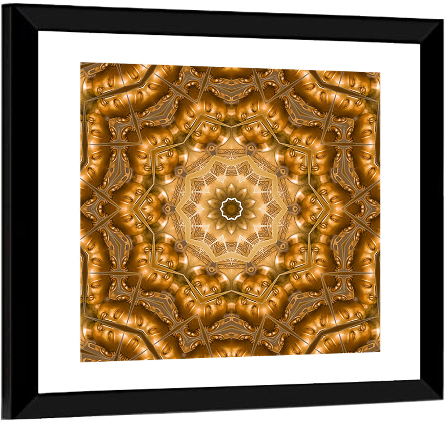 Golden Buddha Mandala Kaleidoscope Pattern Wall Art