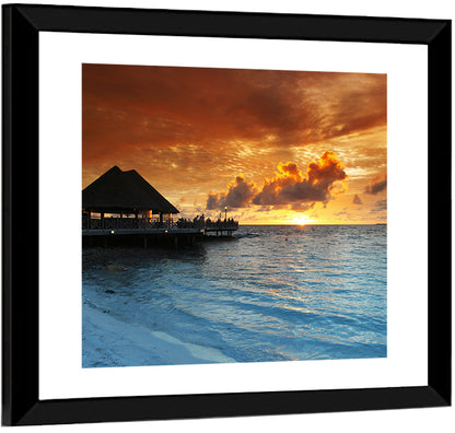 Overwater Bungalow Sunset Pier Wall Art